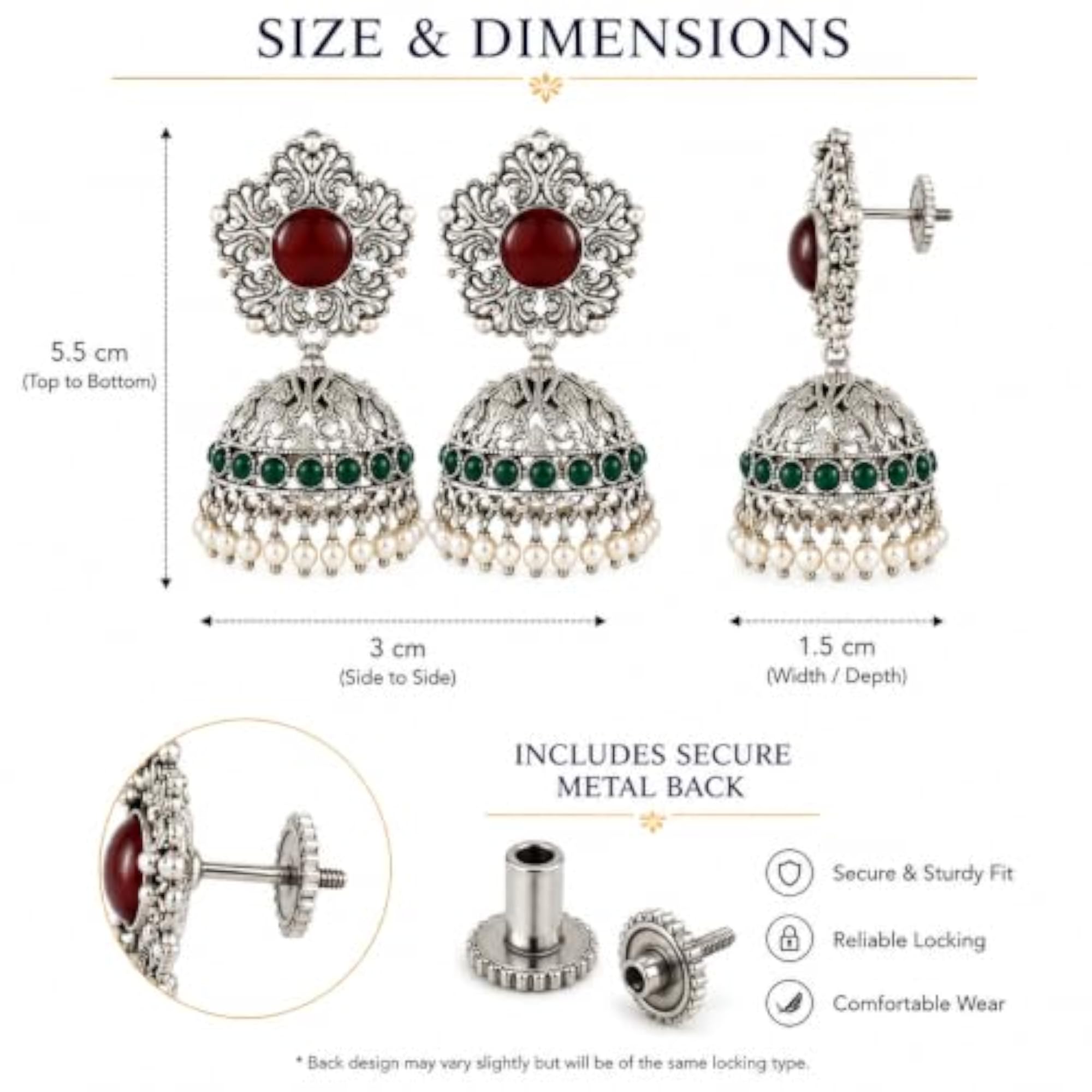 Ruby Red & Emerald Green Jhumka Earrings for Women, Traditional Design